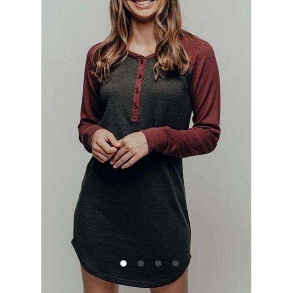 The Normal Brand‎ Puremeso Henley Dress Charcoal/Wine Sz M